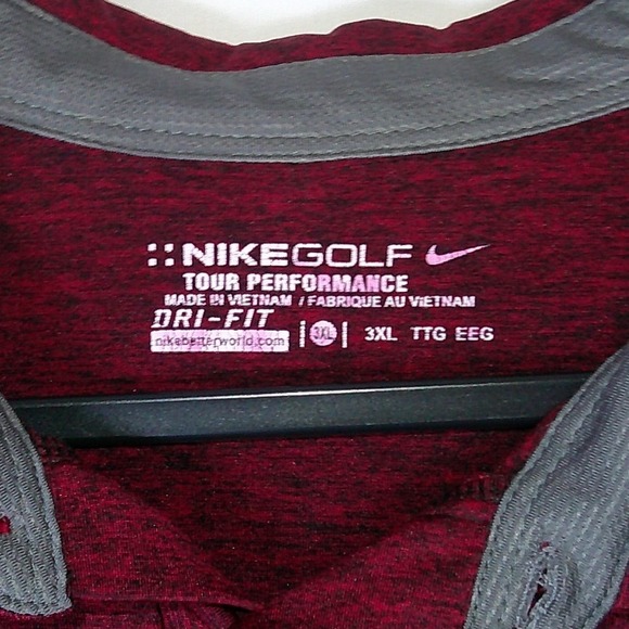Nike Golf Tour Performance Dri-FIT Polo Shirt Mens 3XL Burgundy Heather Red - Picture 3 of 3